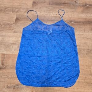 🇺🇸 Vintage Royal Blue Lace Slip Chemise with Sheer Yoke 1X